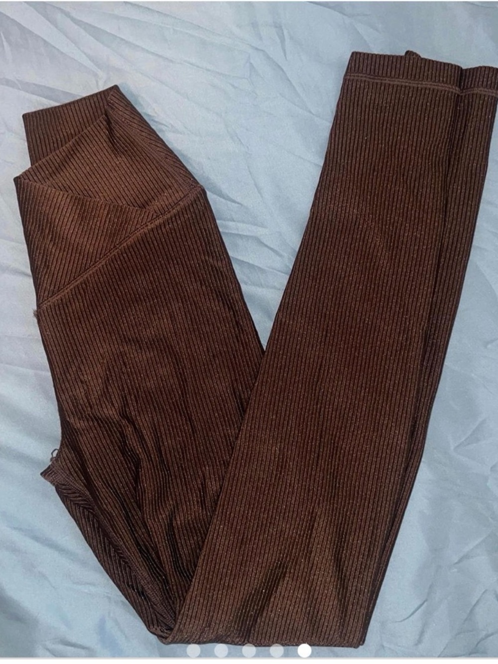 Ribbed High-Waist Leggings - Brown 7/8